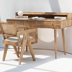 Escritorio de Madera con Puerta de Ratán Vandana Vesta Altis, Muebles de Oficina Modernos de Madera Maciza Natural - Product Image 3