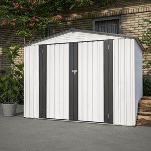 Casetta da Giardino in Metallo Bianco 8 x 6 Piedi, Resistente alle Intemperie, con 2 Porte Chiudibili a Chiave per Giardino, Cortile e Deposito Attrezzi - Product Image 1