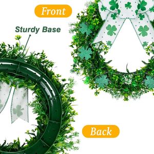 Ghirlanda per Porta da 16 Pollici per San Patrizio con 28 Luci LED Verdi a Forma di Quadrifoglio, Alimentata a Batteria, Ghirlanda a Forma di Trifoglio con Fiocco per Feste Primaverili - Product Image 3