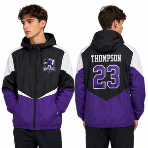 Chaqueta Cortavientos Personalizada para Hombre con Logotipo Bordado de los Grizzlies, Nombre y Número en la Espalda, con Capucha, Ropa Deportiva, Venta al Por Mayor, OEM, Cierre de Cremallera Profesional - Product Image 1