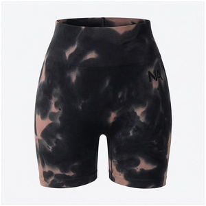 High Waist <b>Tie</b> <b>Dye</b> Yoga Shorts With Elastic Waist And Sublimation Print For Women - Product Image 1