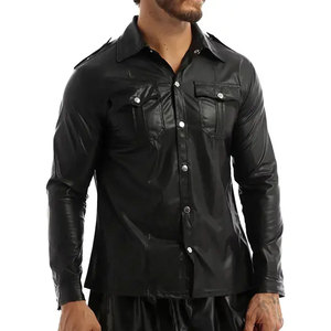 Chemise en cuir véritable pour homme, finition lisse, fermeture boutonnée moderne, coupe ajustée, manches longues, respirante, séchage rapide, durable, tendance - Product Image 1