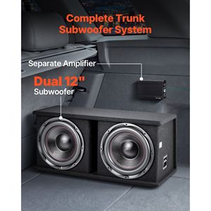 ชุดแพ็คเกจแอมป์ซับวูฟเฟอร์คู่สำหรับรถยนต์ 12 นิ้ว 1200 วัตต์ RMS พร้อมตู้ลำโพงและแอมป์แยก - Product Image 2
