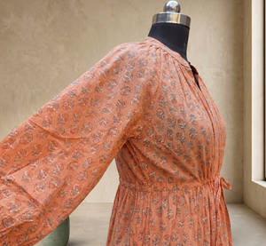 Robe longue indienne imprimée au bloc, 100 % coton, écologique, décontractée, style bohème pour femme, taille naturelle, prix de gros - Product Image 3