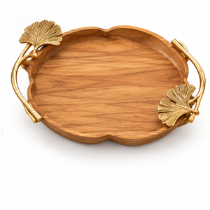 Plateau de service ovale en bois d'acacia de qualité supérieure avec poignées en laiton doré, plateau décoratif en bois artisanal, prix le plus bas - Product Image 6