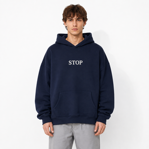 Sweat-shirt à capuche oversize bleu marine pour homme, pull décontracté en polaire avec poche avant et motif imprimé, idéal pour l'automne - Product Image 4