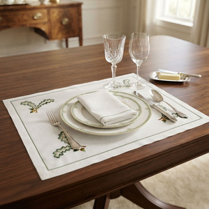 Custom Wholesale Embroidery Almond Placemat&Napkin Set Home Restaurant Cotton Mats <b>Table</b> Decoration Holidays Events - Product Image 2