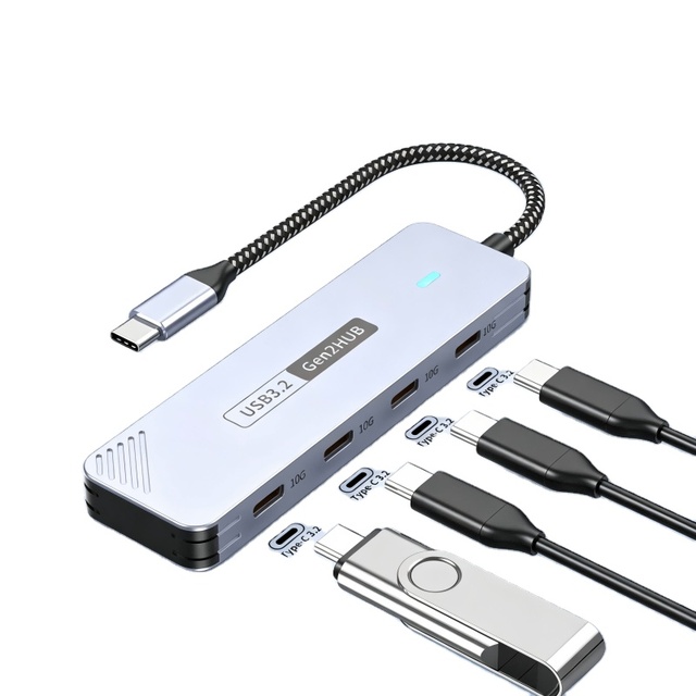 Type-C USB 3.2 Gen2 Hub 4in1 Splitter 10Gbps High Speed Data Transfer Alloy Heat Dissipation OTG Adapter for Laptop Tablet Phone