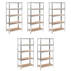 Lot de 5 étagères robustes à 5 niveaux en acier argenté et bois composite – Étagères de rangement suspendues haut de gamme à 5 niveaux - Product Image 1