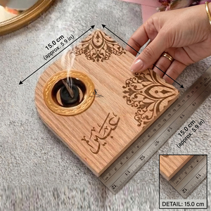 Brûleur à Bakhoor en bois personnalisé, arche avec calligraphie arabe, support d'encens Oud avec coupelle en métal doré amovible pour la décoration intérieure - Product Image 3