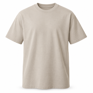 Camiseta de Algodón y Elastano Compacta para Hombre, 260 g/m², Color Arcilla Pálido, Cuello Redondo Estrecho, Corte Moderno y Relajado - Product Image 1