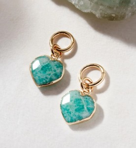 Gold Electroplated Heart Shape Amazonite Gemstone Charms For Making Hoop Earrings - DIY Fashion Tiny Heart Jewelry - Product Image 1