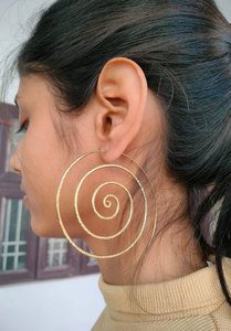 Handmade Gold Spiral Hoop Earrings <b>Large</b> Hammered Metal Cutout Boho Statement Ethnic Jewelry <b>Gift</b> Customized <b>Gift</b> <b>Box</b> Wholesale - Product Image 4