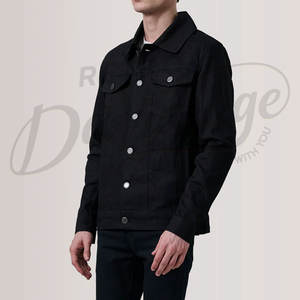 Veste en jean noire pour homme, style trucker, classique, boutonnée, en coton, avec deux poches poitrine et col chemise, coupe ajustée - Product Image 4