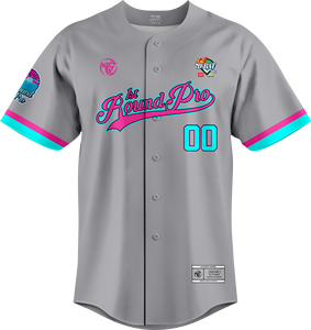 Maillot de baseball personnalisable gris rose cyan, impression sublimée, unisexe adulte, manches courtes, anti-humidité, numéros d'équipe, logo au dos - Product Image 1