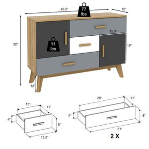 Mueble de Almacenamiento Independiente de 2 Puertas y 3 Cajones para Sala de Estar - Product Image 5