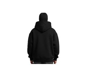 Sweat-shirt à capuche zippé noir surdimensionné pour homme, coupe classique, couleur unie, tissu tricoté, vêtement d'automne - Product Image 3