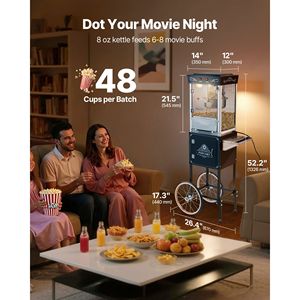 Macchina per Popcorn Professionale Stile Teatro, 8oz, in Acciaio Inossidabile, 800W, con Carrello, 48 Tazze per Ciclo, Utilizza Mais Crudo - Product Image 2