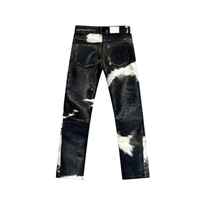 Pantalon en cuir imprimé vache pour homme avec logo personnalisé, fourrure et poils de cheval, style vintage streetwear - Product Image 2