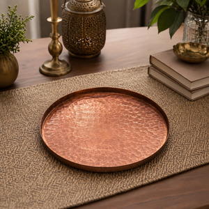 Plateau de service rond en cuivre martelé fait main, assiette décorative, centre de table, cadeau en gros - Product Image 2