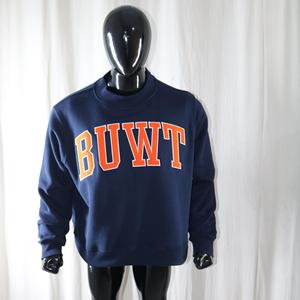 Sudadera de cuello alto BUWT azul marino con apliques bordados 100% naranja, cuello ancho, info.clushsports - Product Image 4