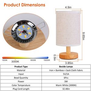 Modern 32.48in <b>USB</b> <b>Plug</b> Nightstand Lamp Warm White Beside Lamps for Bedroom Modern Lantern with 32.48in Cord - Product Image 4