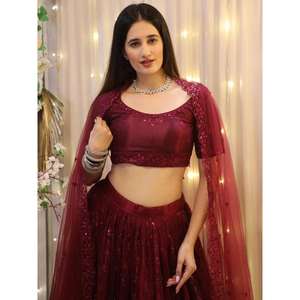 ชุดตาข่ายปักลายไวน์สุดสวยชุดต้อนรับ lehenga choli กับ dupatta - Product Image 4