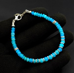 HAYAAT GEMS Natural Blue Ethiopian Opal Beads Silver Plated Luxury Unisex Beaded Bracelet Multi <b>Fire</b> Gemstone Jewelry - Product Image 3