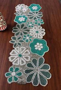 Handmade Floral Fabric Table <b>Runner</b> Luxury Design <b>Green</b> White Embroidered Eco-Friendly Durable Lightweight Customized Mats Pads - Product Image 3