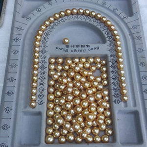 1 ensemble de perles dorées de mer du Sud pour collier, directement provenant de la ferme locale, ensemble de colliers, qualité A, taille des perles 9-10 mm - Product Image 1