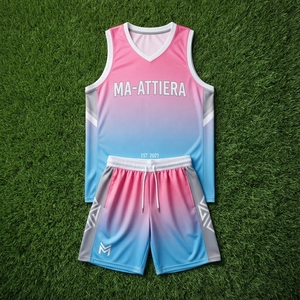 Conjunto de Camiseta y Pantalones Cortos de Baloncesto Sublimados Personalizados con Degradado Rosa y Azul, Uniforme Deportivo Transpirable - Product Image 6