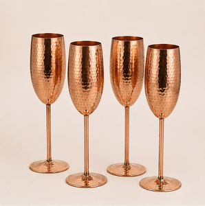 Luxury Hammered Pure Copper Champagne Flutes Set Unbreakable Metal <b>Wine</b> <b>Goblets</b> For Wedding Party Handcrafted Rose Gold Barware - Product Image 3