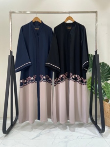 Dubai Style Women's Breathable Polyester Maxi <b>Flared</b> Abaya Handmade <b>Sequined</b> Beaded V Neck Long Sleeve Prayer Evening Party - Product Image 1