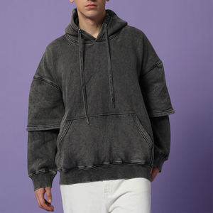 Sudaderas con capucha de doble capa para hombre, de peso pesado, con efecto lavado ácido y desgastado, estilo oversize - Product Image 4
