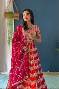 Women's <b>Red</b> Pink <b>Glitter</b> Print Lehenga Choli Traditional Wedding Wear Floor-Length Loose Fit India Pakistan Ethnic Clothing - Product Image 4