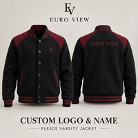 Veste universitaire en laine Euro View avec logo personnalisé, unisexe, à carreaux, hiver, color block, brodée, style bomber, Letterman