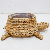 Pot de fleurs en rotin fait main en forme de tortue, design animal, style rustique, pot de fleurs de bureau pour plantes vertes