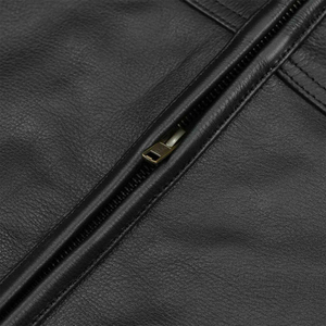 Gilet en cuir véritable pour homme de qualité supérieure, style motard, fermeture éclair, sans col, couleur unie, vêtement d'extérieur d'automne, longueur standard - Product Image 2