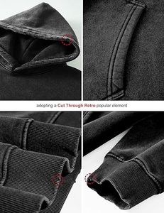 เสื้อฮู้ดผ้าฝ้ายฟลีซแบบสวมหัว ลุคดิสเทรส ซักล้างพิเศษ สำหรับฤดูหนาว สวมใส่สบาย คุณภาพสูง เนื้อผ้านุ่ม สำหรับผู้ชาย - Product Image 5