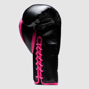 Gants de boxe Top Performance X Fly rose et noir en cuir de vachette véritable, gants de sparring avec impression personnalisée, lacets Fly Boxing Gloves - Product Image 6