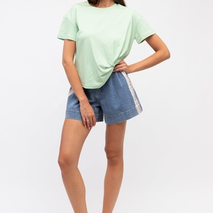 Camiseta de Verano para Mujer, de Algodón, Ajustada, de Manga Corta, con Diseño Recortado, Color Verde Claro, en Oferta - Product Image 4