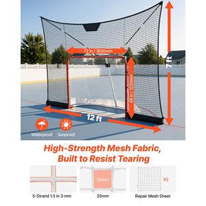Red de Protección para Portería de Hockey sobre Ruedas, 12x7 pies, Duradera, Cobertura Extendida, Ligera, Portátil, Red de Entrenamiento - Product Image 3