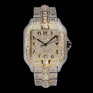Reloj de Hombre con Diamantes de Moissanita Certificados, Esfera Cuadrada con Números Arábigos, Diamantes Redondos y Baguette, Personalizado, Superventas - Product Image 1