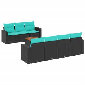 Juego de sofás de patio de ratán sintético negro de 8 piezas con cojines, elegantes muebles de exterior - Product Image 2
