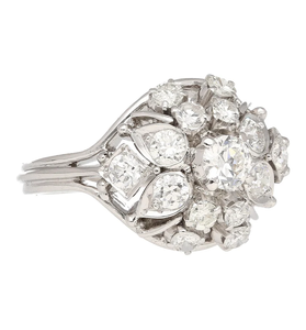 Anillo de Diamantes con Racimo de Flores Vintage, Chapado en Rodio, Plata 925, Anillo de Compromiso para Mujer, Engaste de Puntas, Piedras Redondas - Product Image 3