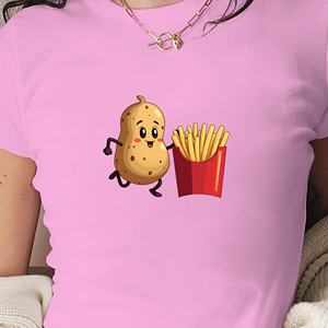 เสื้อยืดแขนสั้นแฟชั่นสไตล์ Y2K สำหรับผู้หญิงเสื้อยืดทรงสลิมฟิตผ้าถักลายการ์ตูนวิ่งมันฝรั่ง - Product Image 2