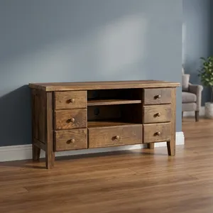 Rustic Handmade Solid Wood Living Room & Bedroom Cabinet with <b>6</b> <b>Drawers</b> and 2 Shelves for Home Decor - Product Image 6