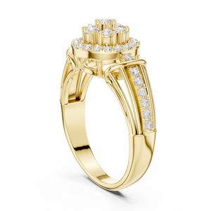 Bague en or jaune avec halo floral et diamants, alliance de fiançailles et de mariage à plusieurs rangs pavés pour femme - Product Image 3