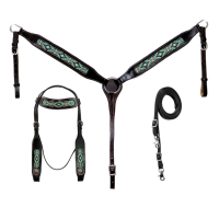 Manaal Enterprises - Chaps d'équitation en cuir véritable de style western, incrustation turquoise, motif brodé, fermeture à boucle réglable