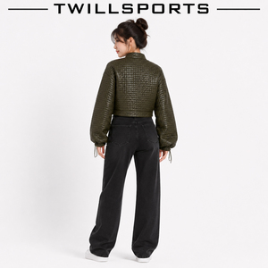 2026 Autumn Women's Stand Collar Quilted PU Jacket Coat Long Sleeve <b>Zipper</b> with Cool Lapel Leather Breathable Casual Short Jack - Product Image 4